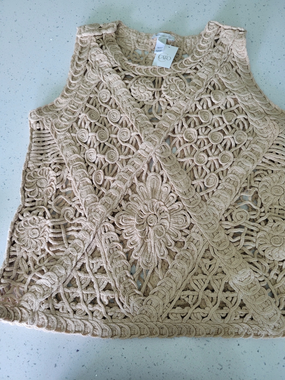 Cato Beige Crochet Macramé Tank Top.  Original Price #25.99